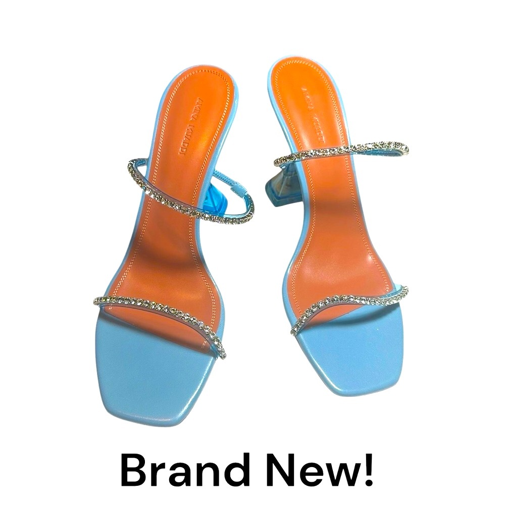 Amina Muaddi Shoes Gilda Slippers NIB pale blue synthetic Cinderella